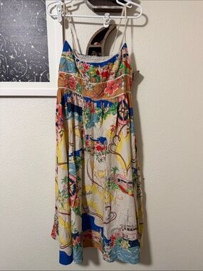 Christian Lacroix | Dresses | Christian Lacroix Alight Picnic Nautical Map  Blue Linen Blend Midi Dress Size L | Poshmark